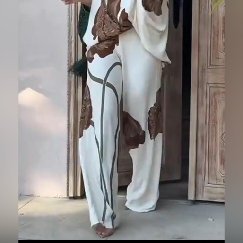Elegant White and Brown Floral pants set - Picture 5 of 5
